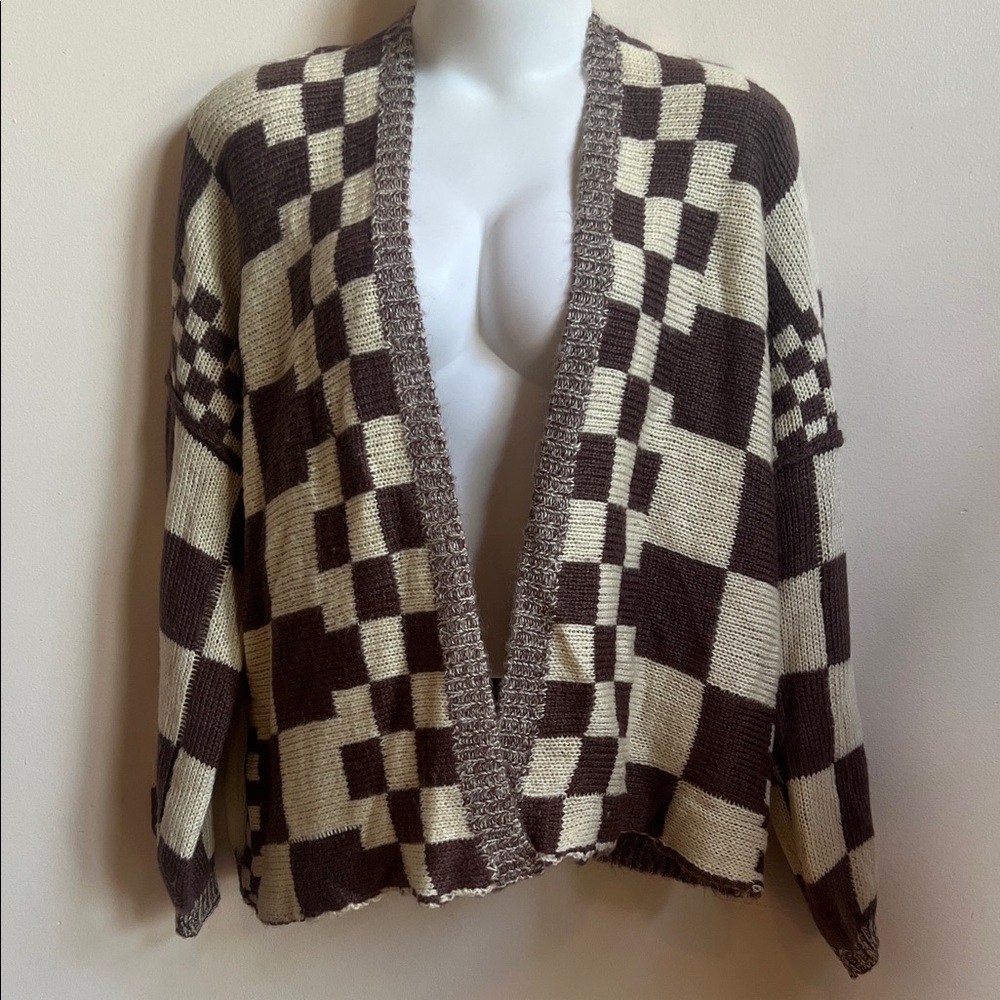 McKenzie Child like style cardigan Brown and Cream Checkered Cardigan